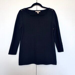 Banana Republic | Black knit 3/4 sleeve button scoop neck sweater top | Size M